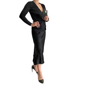 Ralph Lauren Black Label 100% silk rich black cable knit cardigan Sweater XS